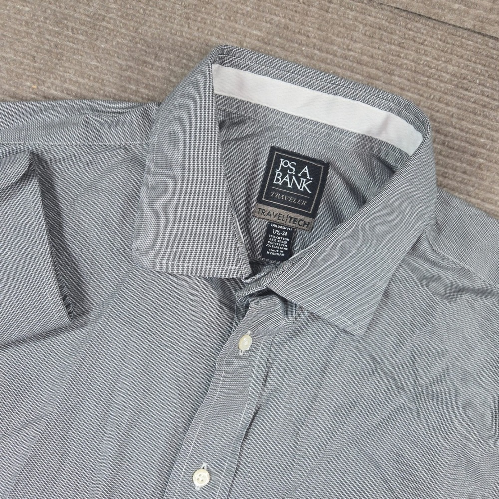 Jos. A. Bank Mens 17.5 34 Grey Traveler Travel Tech Tailored Fit Dress Shirt